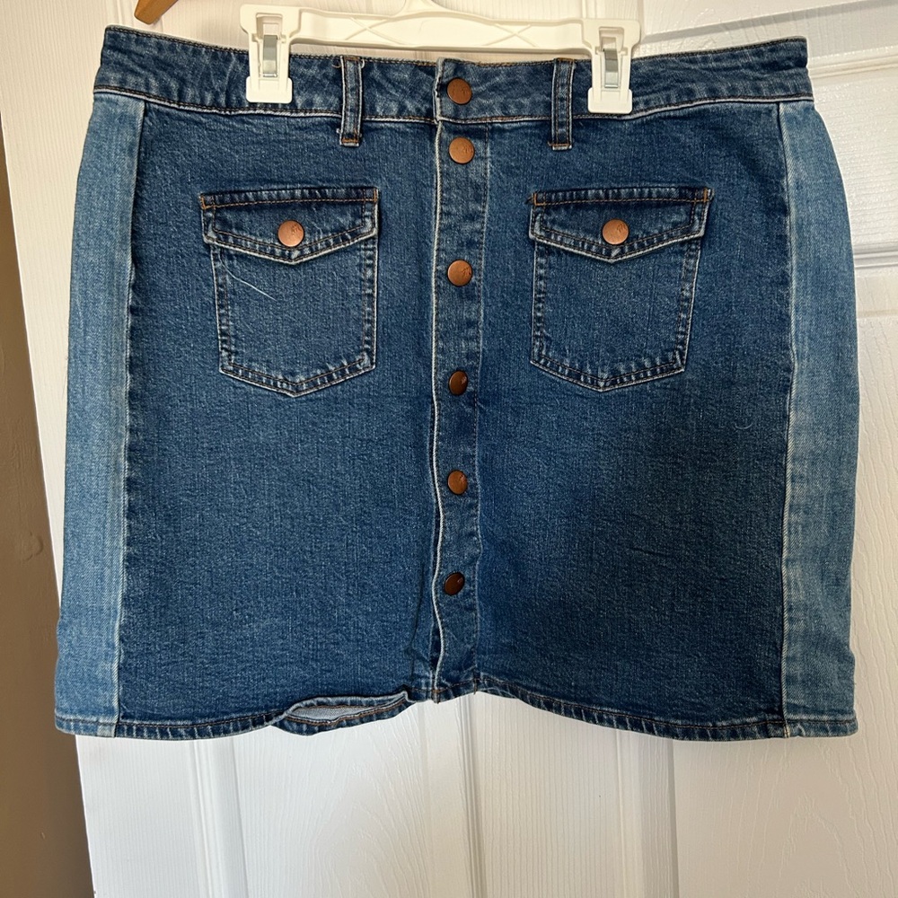 Madewell Blue Denim Mini Skirt with Button Front Two Tone